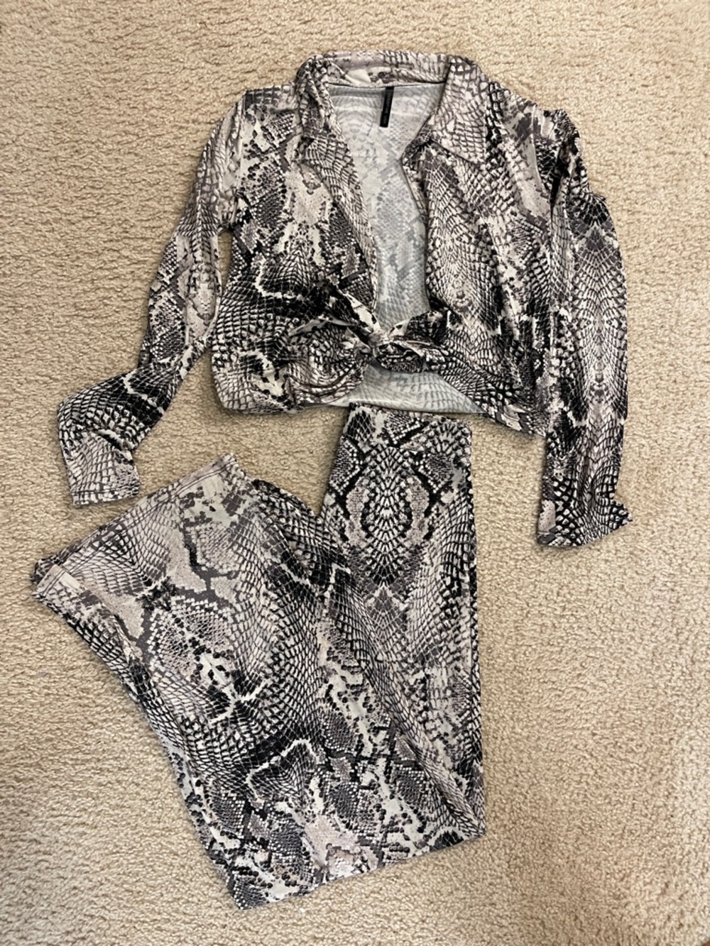 Snake Print Two-Piece Set - Black & Cream